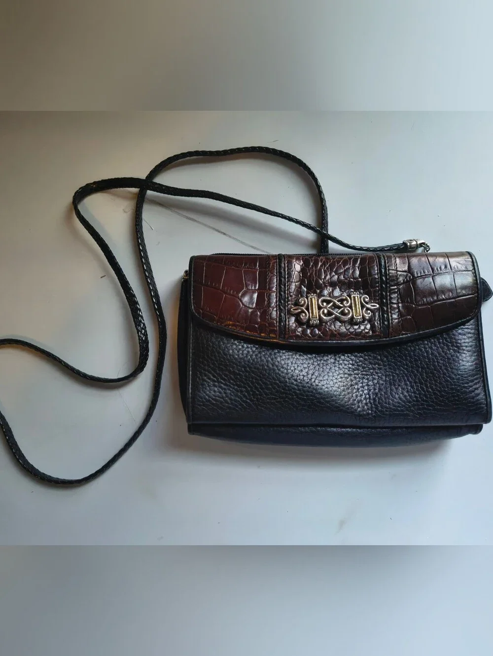 Brighton women's Black and Brown Crossbody Bag with Gold Accent Vintage